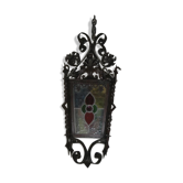 Ancient wrought iron lantern stained glass windows 19th