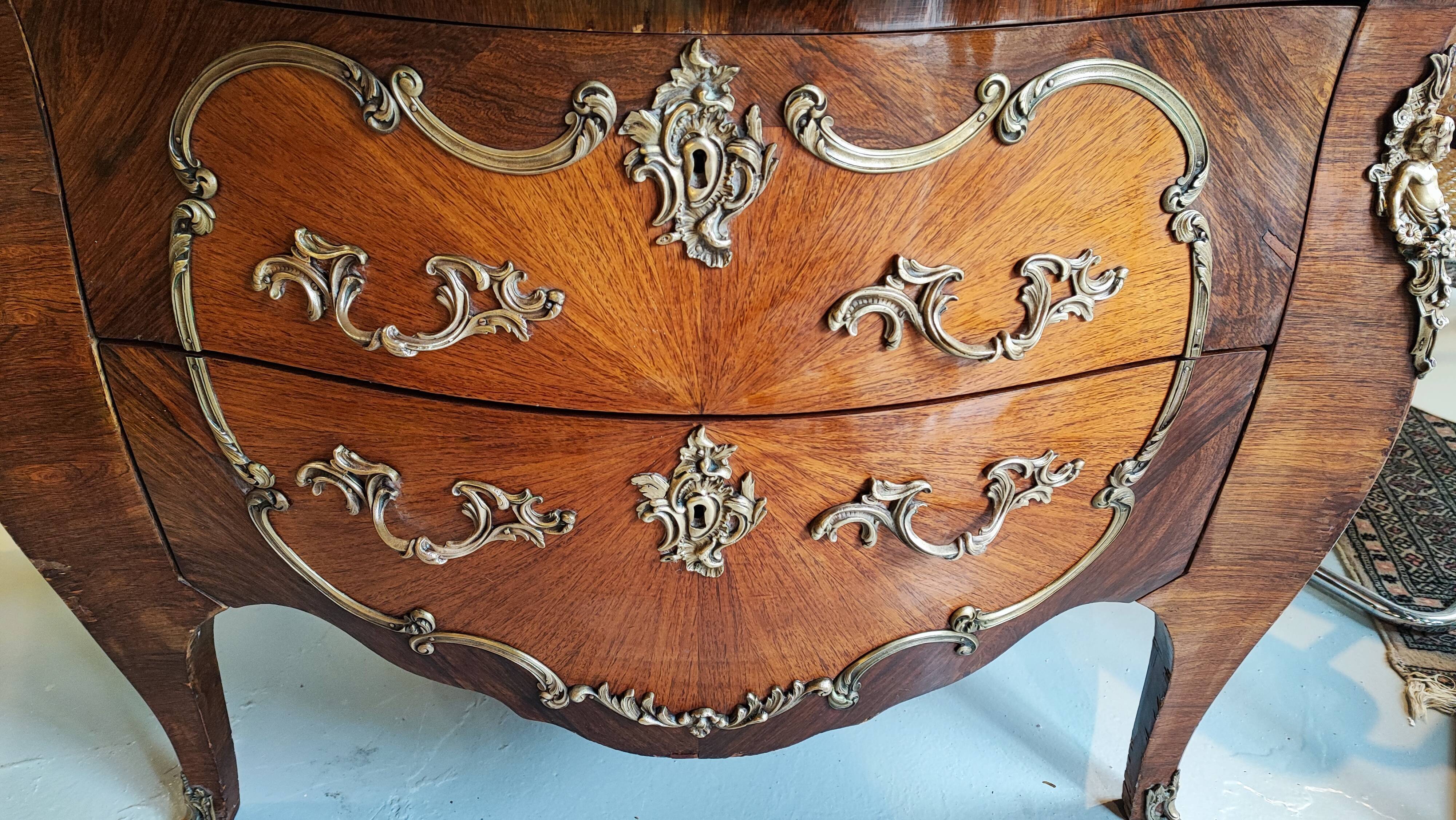 Louis XV dresser curved brown marble and bronze 1900