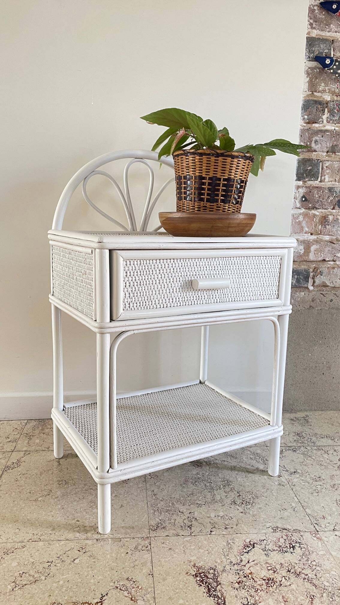 Pair of Vintage Rattan Bedside Tables