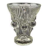 Vase vintage en verre/cristal moulé très épais  Design sculptural  Art Déco