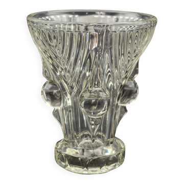 Vintage thick moulded glass/crystal vase Sculptural design Art Deco