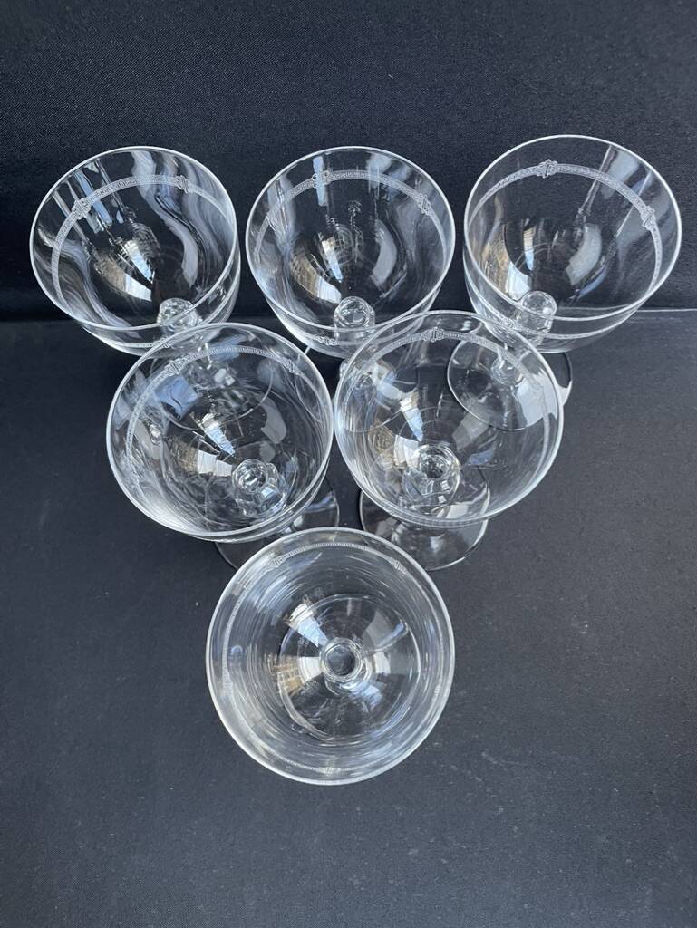 6 water glasses in light blown, cut and guilloché crystal