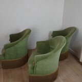 3 fauteuils crapaud en tissu vert