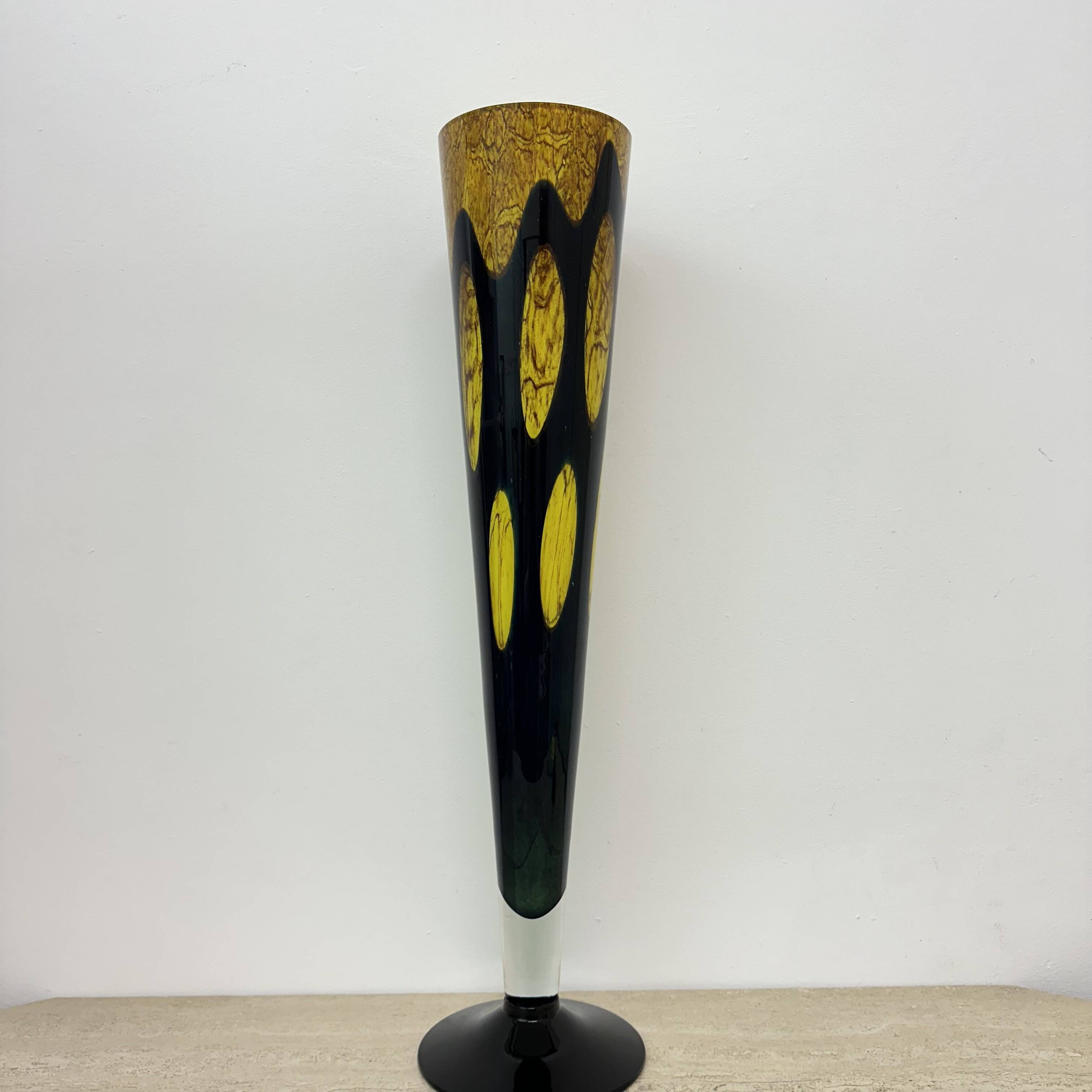 Large glass vase yellow and black , 1970s