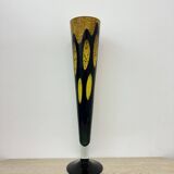 Grand vase en verre jaune et noir, années 1970