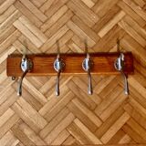 Vintage wooden wall coat rack - 4 hooks.