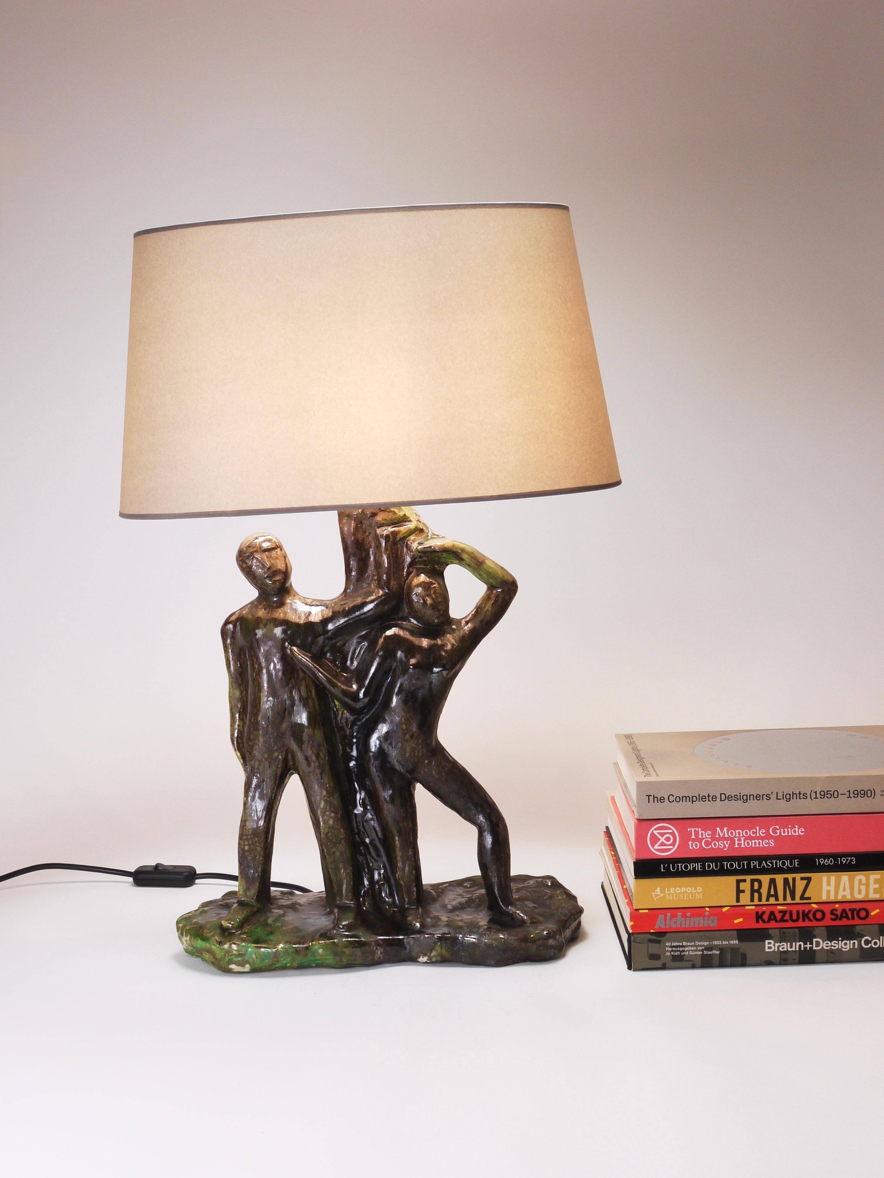 Brutalist sculptural table lamp "Man and Woman near a Tree", Italy, 1970s