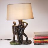 Brutalist sculptural table lamp "Man and Woman near a Tree", Italy, 1970s