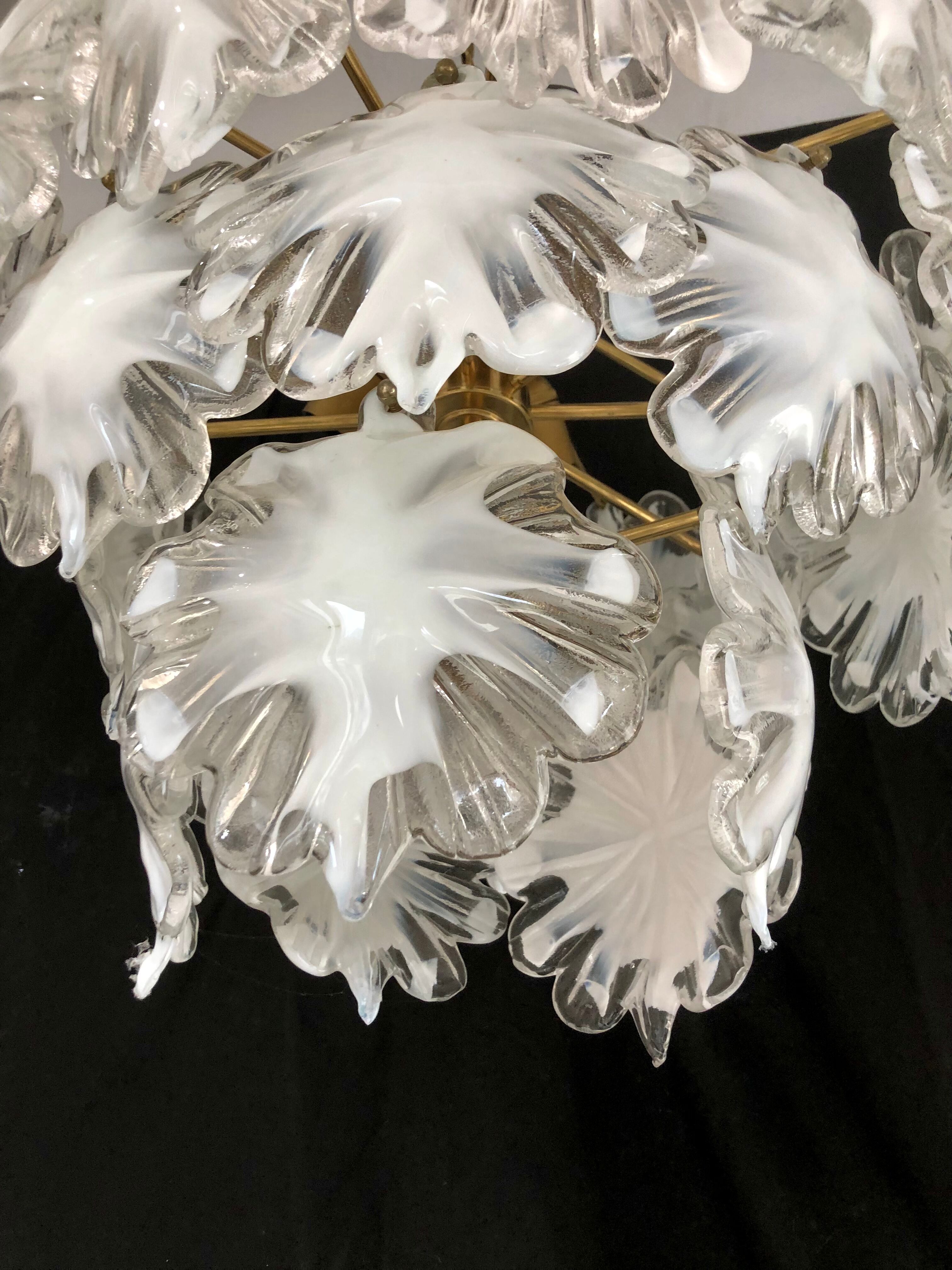 Mazzega glass white chandelier