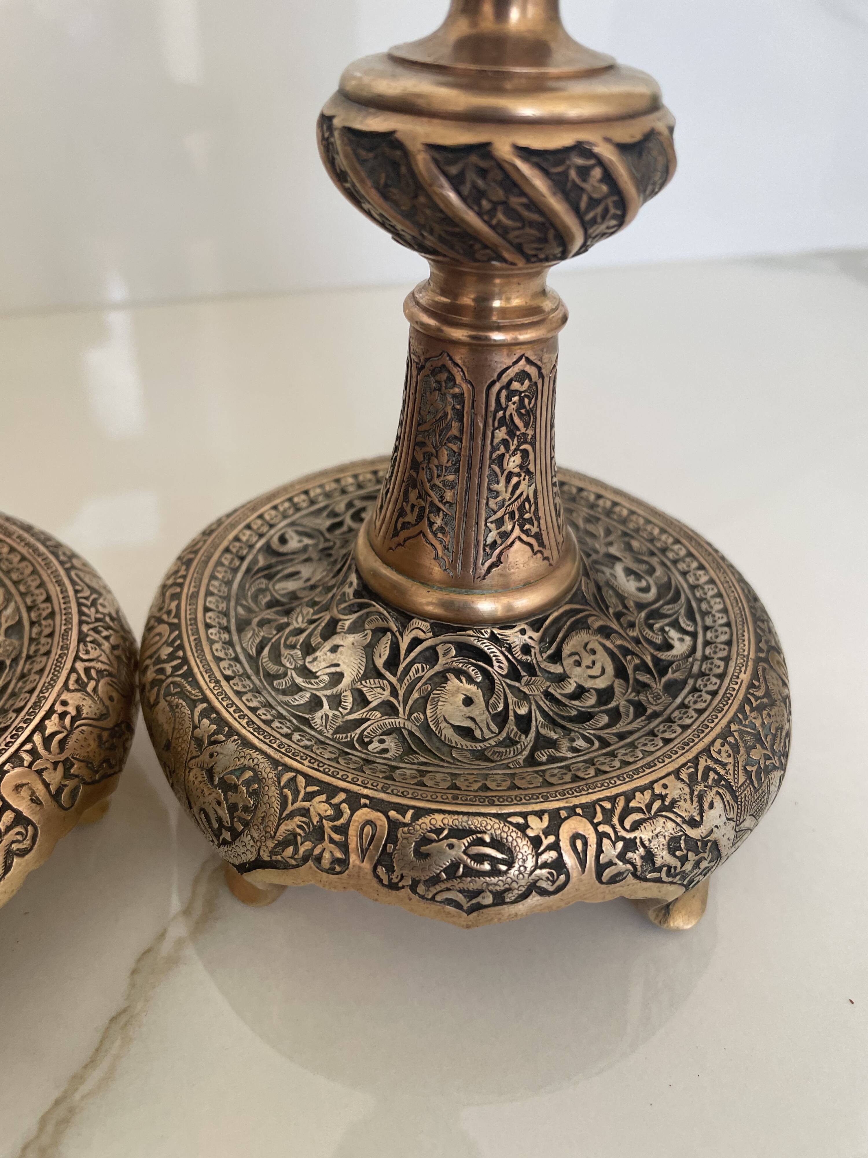 Paire de bougeoirs persans, style kadjar, début XXe