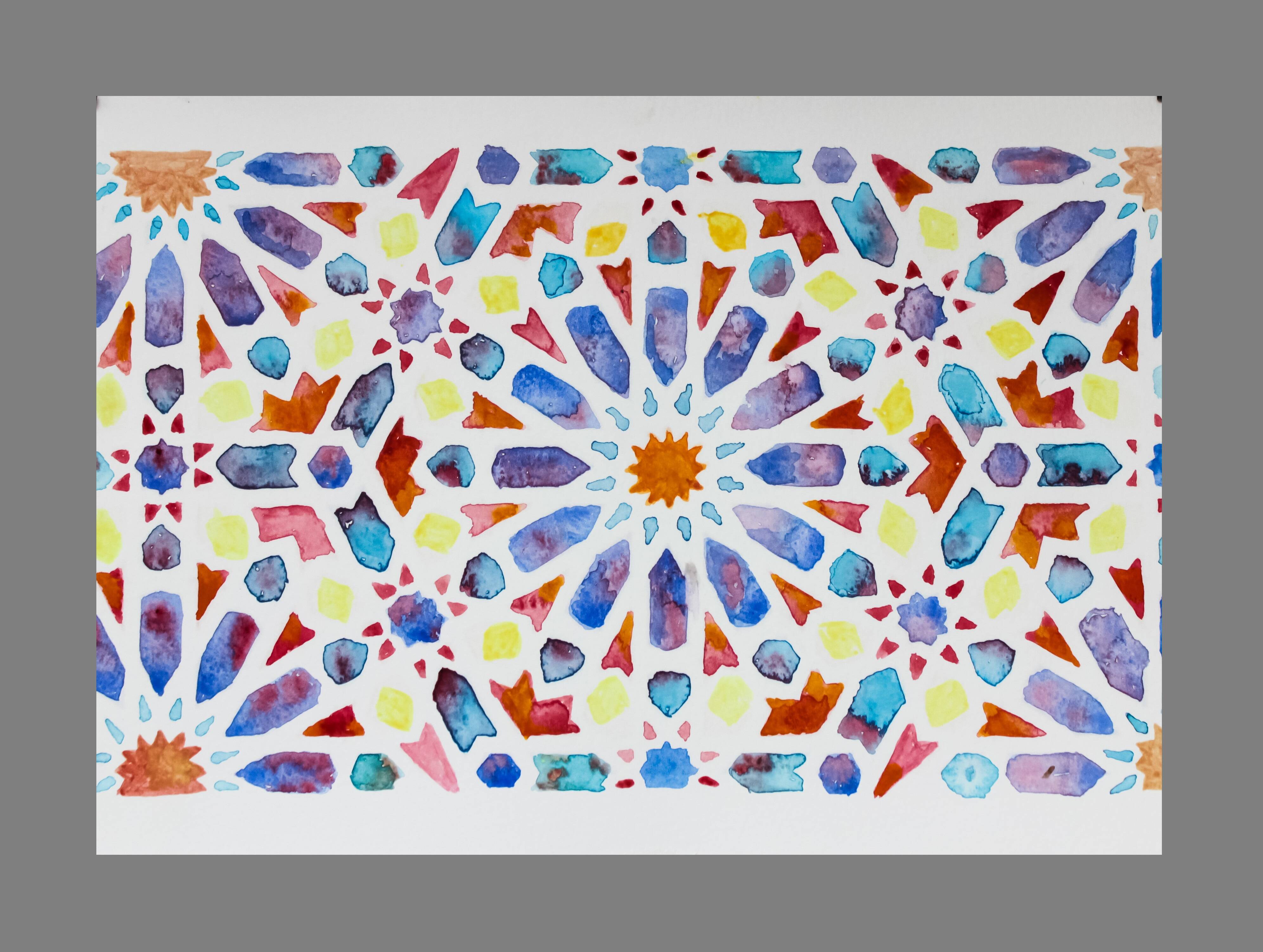 Original acuarela azulejo arabe. Arabic azulejo tile.