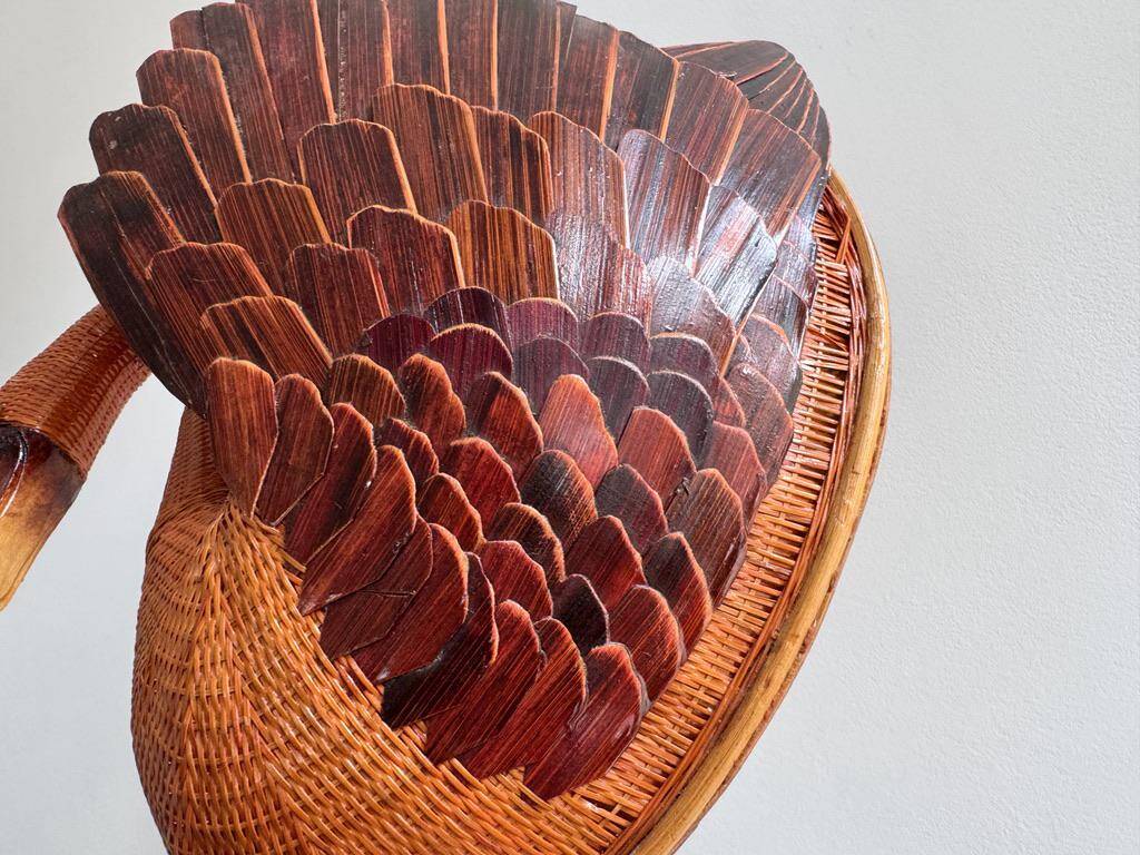 Unique large vintage wicker & rattan swan wall hanging basket