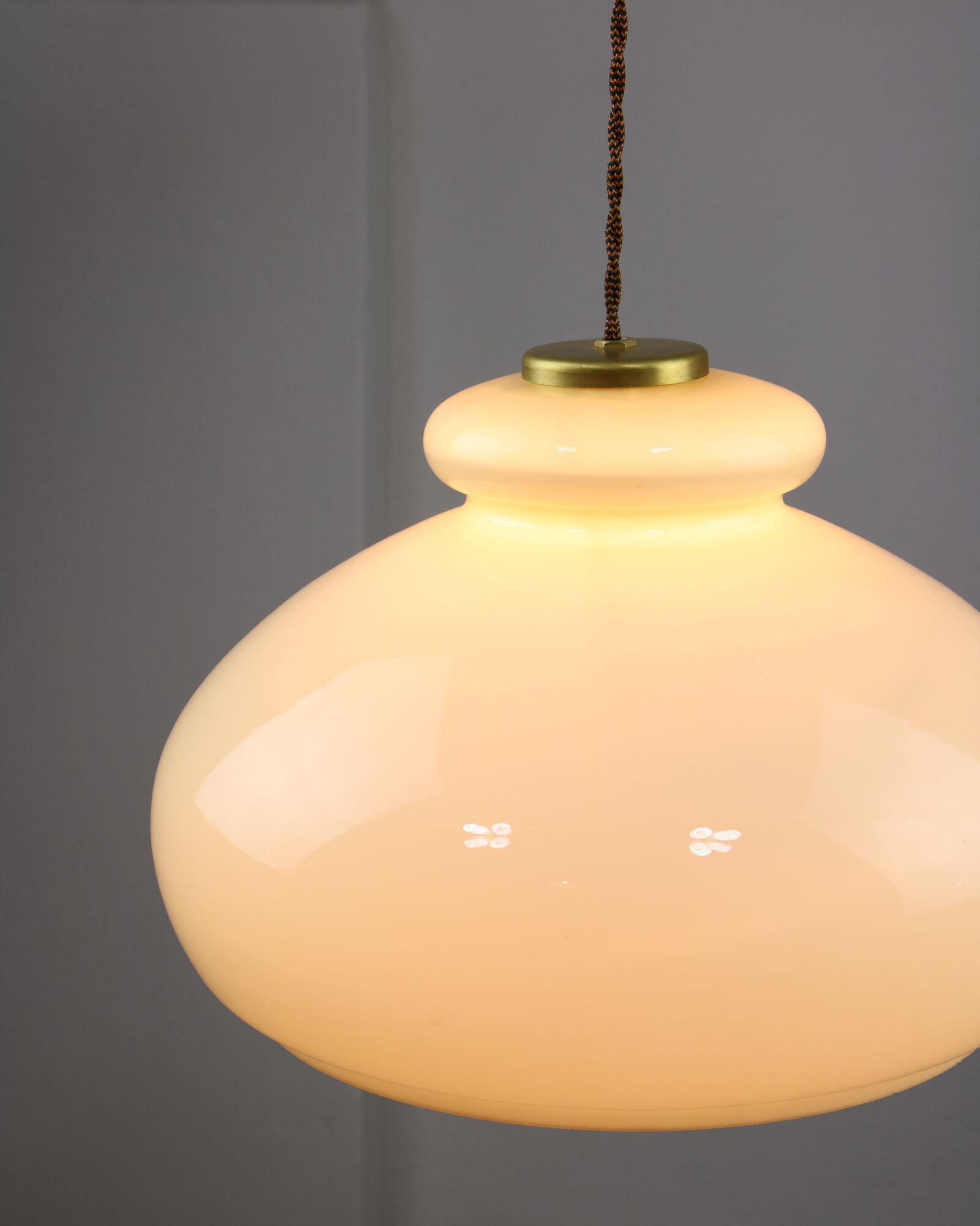 Mid-century Yellow Glass & Brass Pendant Lamp