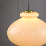 Mid-century Yellow Glass & Brass Pendant Lamp