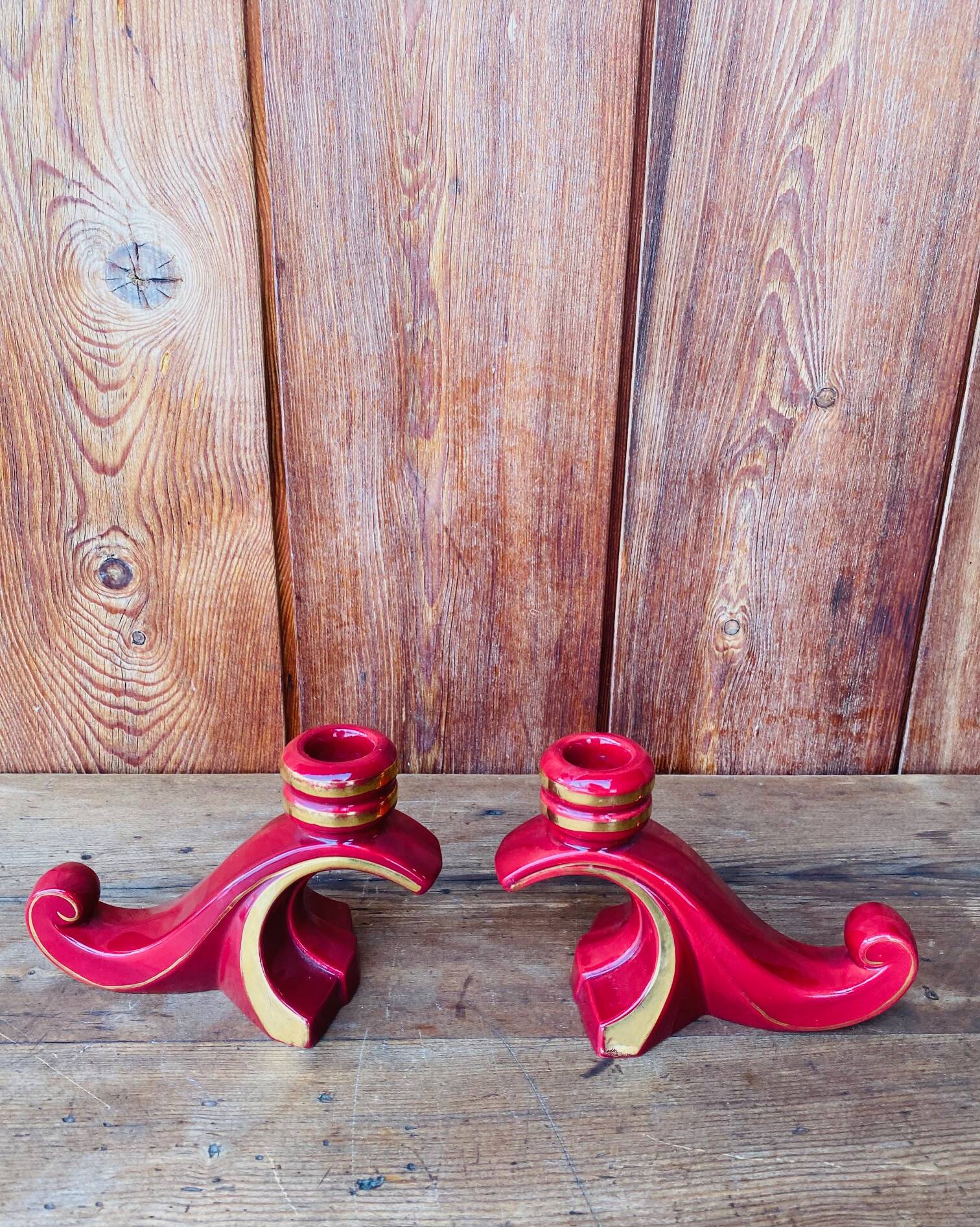Art Deco ceramic candlestick pair