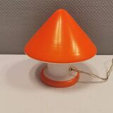 Beautiful Swedish mushroom-shaped table lamps in red and white glass. Estimated 1970s.