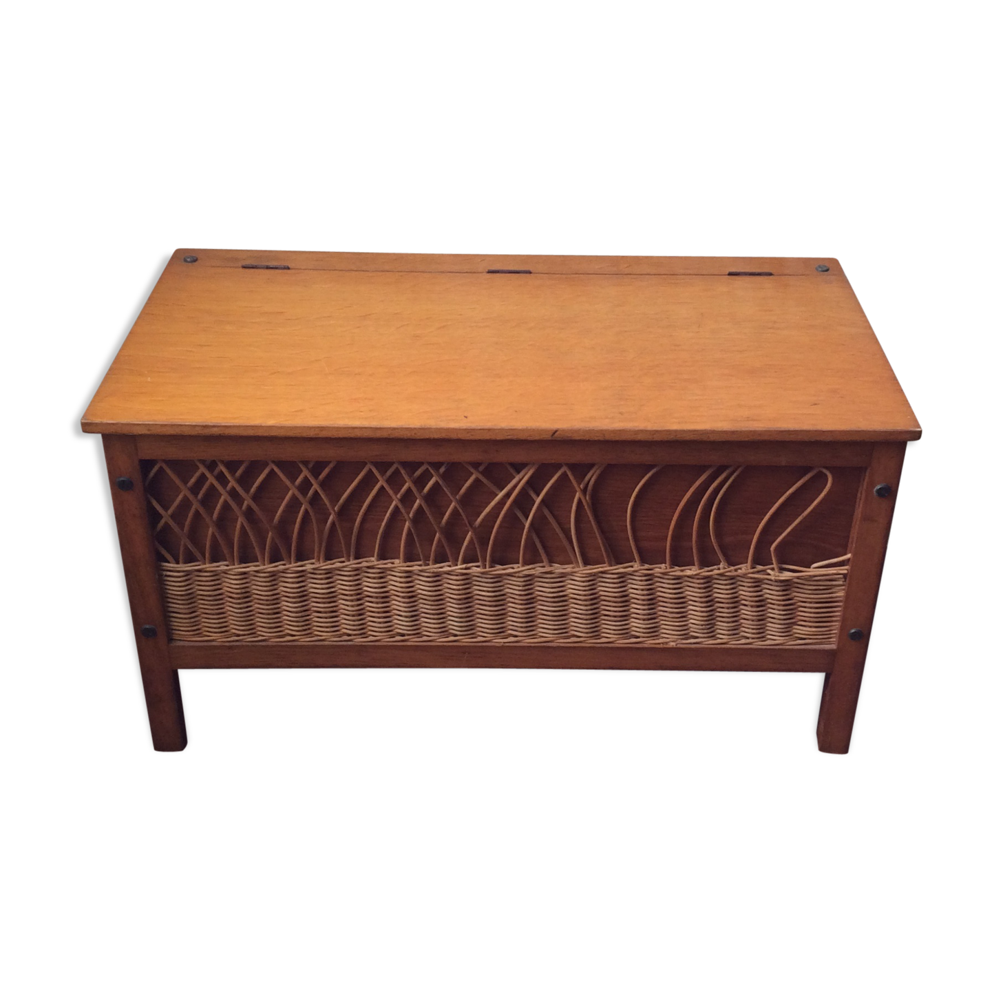 Vintage toy box wood and rattan