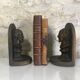Antique bookends, Bust figure in bronze patinated plaster. 19 x 13 cm