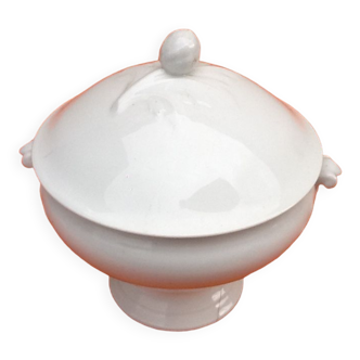 Soupière ancienne   Porcelaine blanche à décor de feuilles de chêne