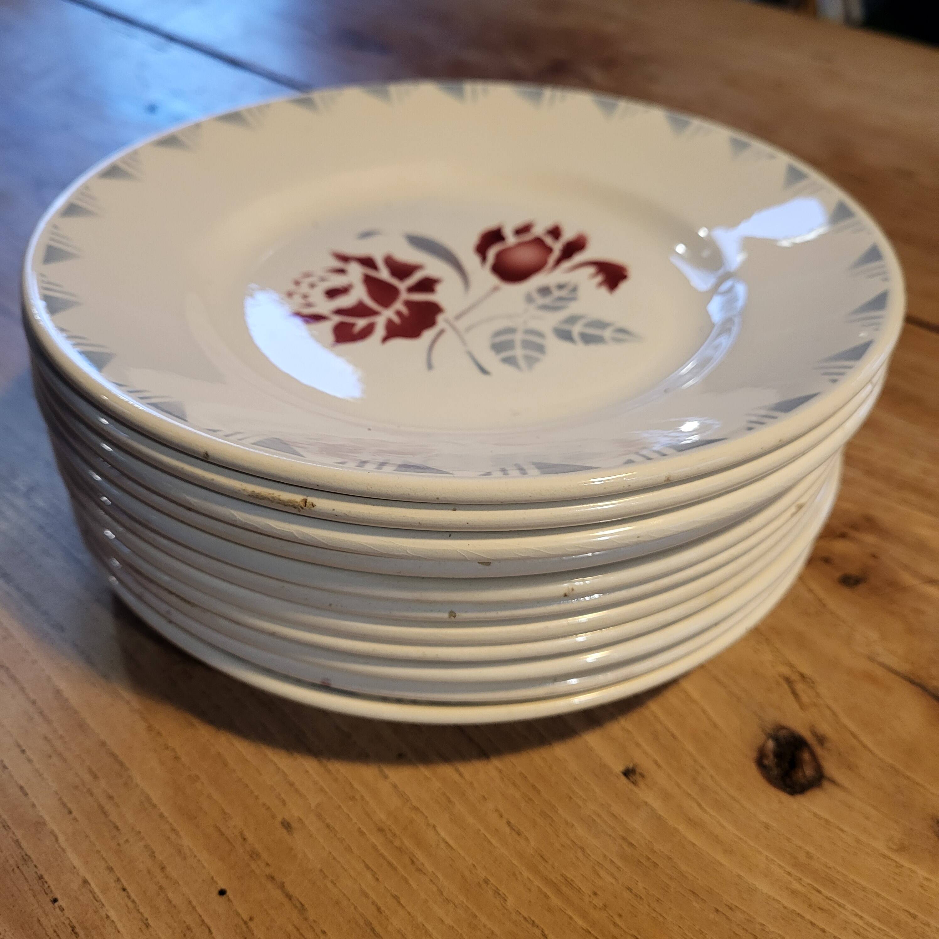 Lot of 11 flat plates Rose Rouge Niderviller