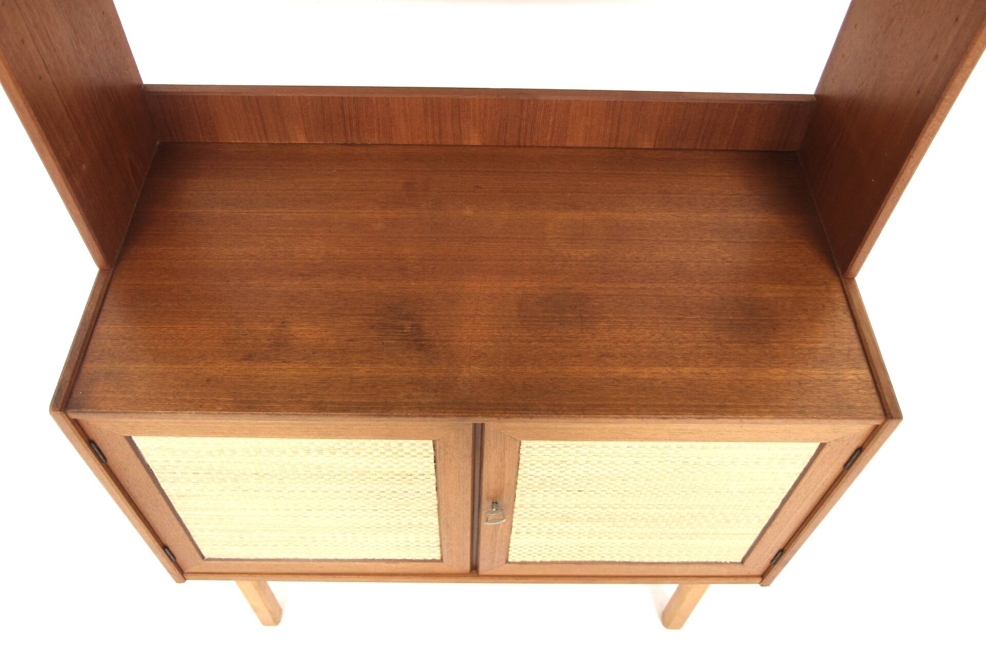 Scandinavian teak and rattan bookcase, Sweden, 1960