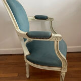 Blue velvet medallion armchair in Louis XVI style