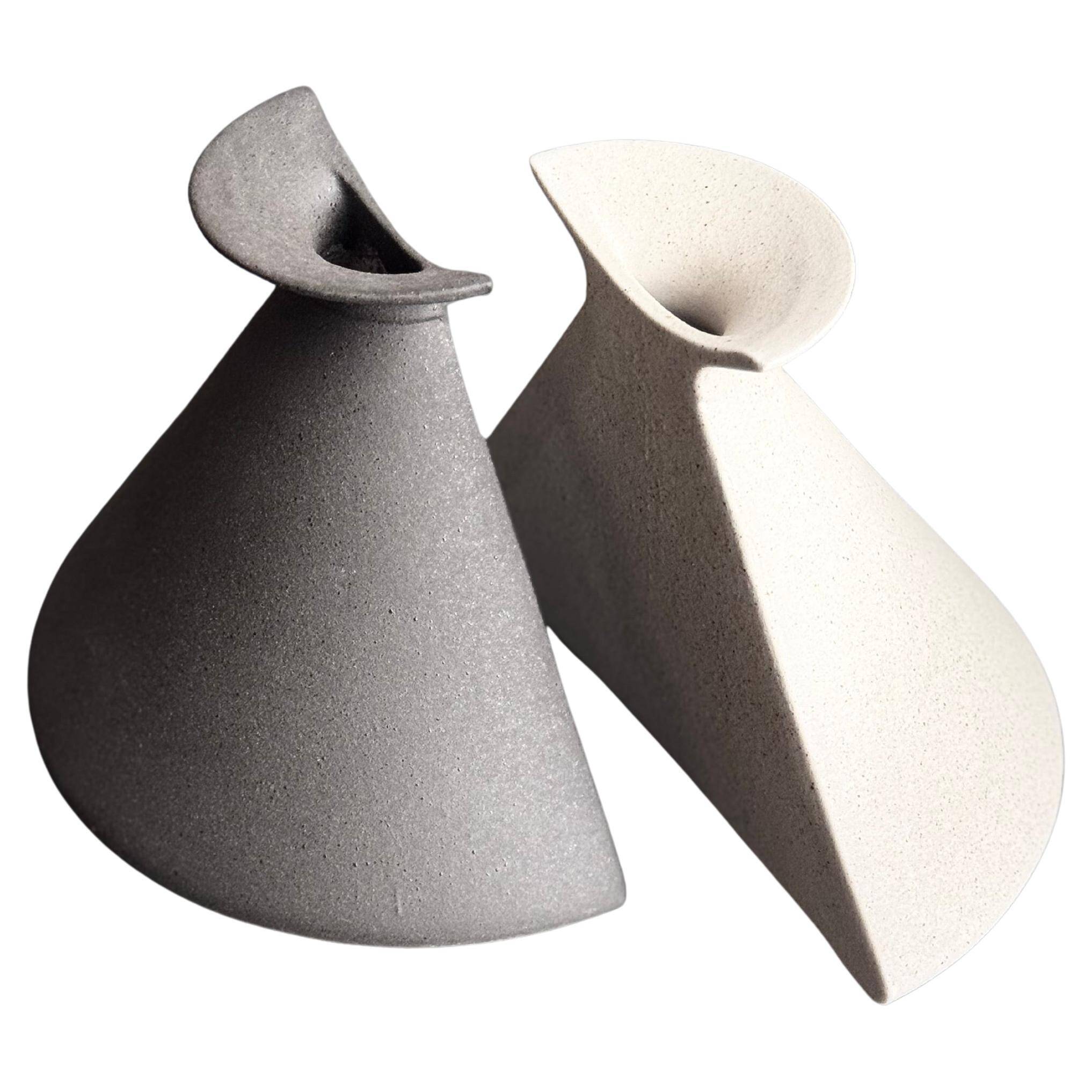 Pair of cream and grey ceramic vases from the 1970s