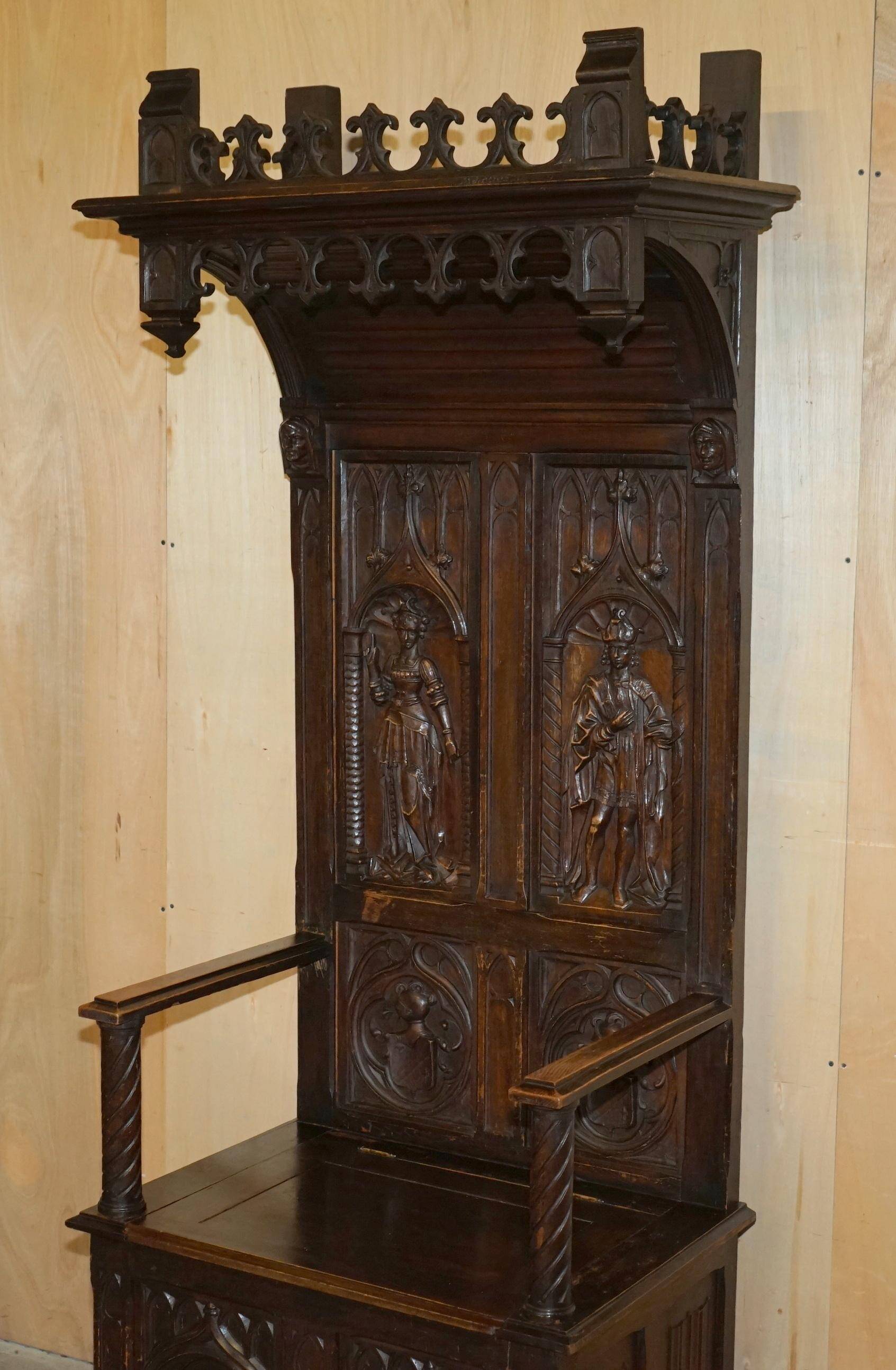 Gothic Jacobean hall chair finely carved from the Victorian era around 1860.