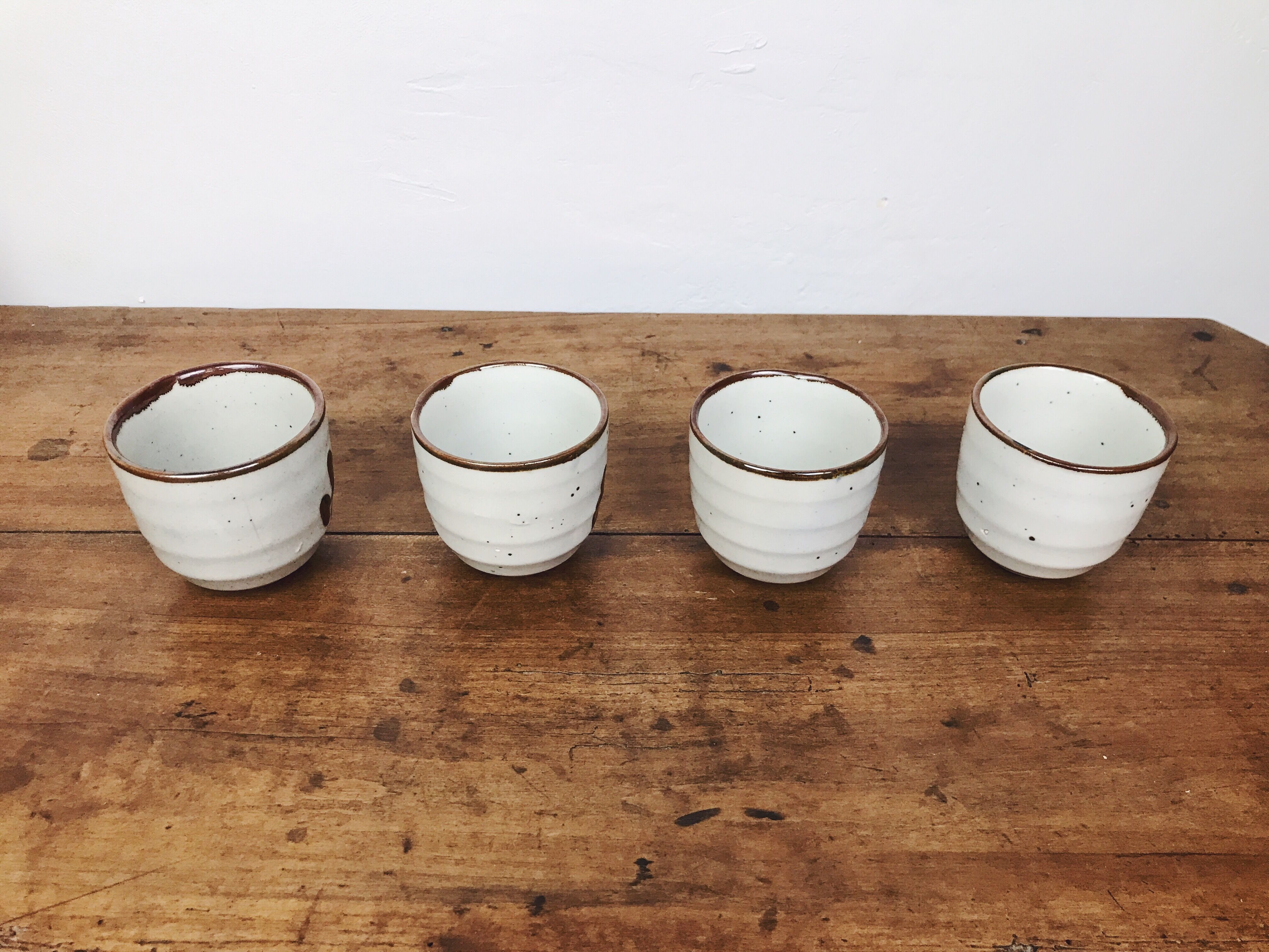 teapot and 4 cups in glazed stoneware - hand-painted blue décor
