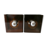 Pair of sconces in smoked Plexiglas by Jocelyne Trocmé model "disco"