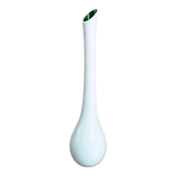 Vase blanc et vert à col long, verre coloré soufflé à la main, vase à fleurs simples