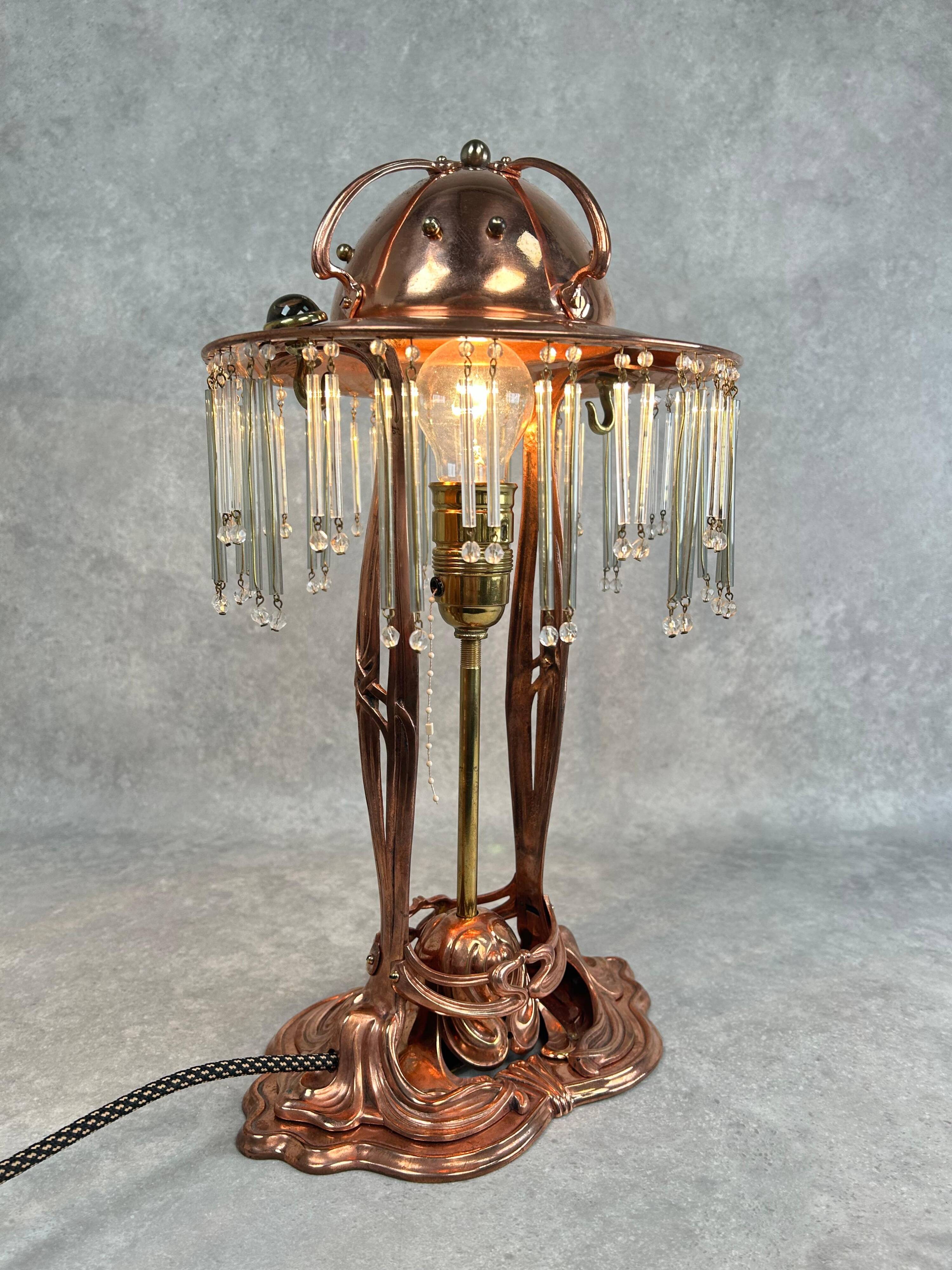 Lampe de table Jugendstil en cuivre