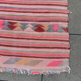 XXL Handmade Striped Vintage Pink Algerian Berber Rug With Geometric Patterns 369x163 cm