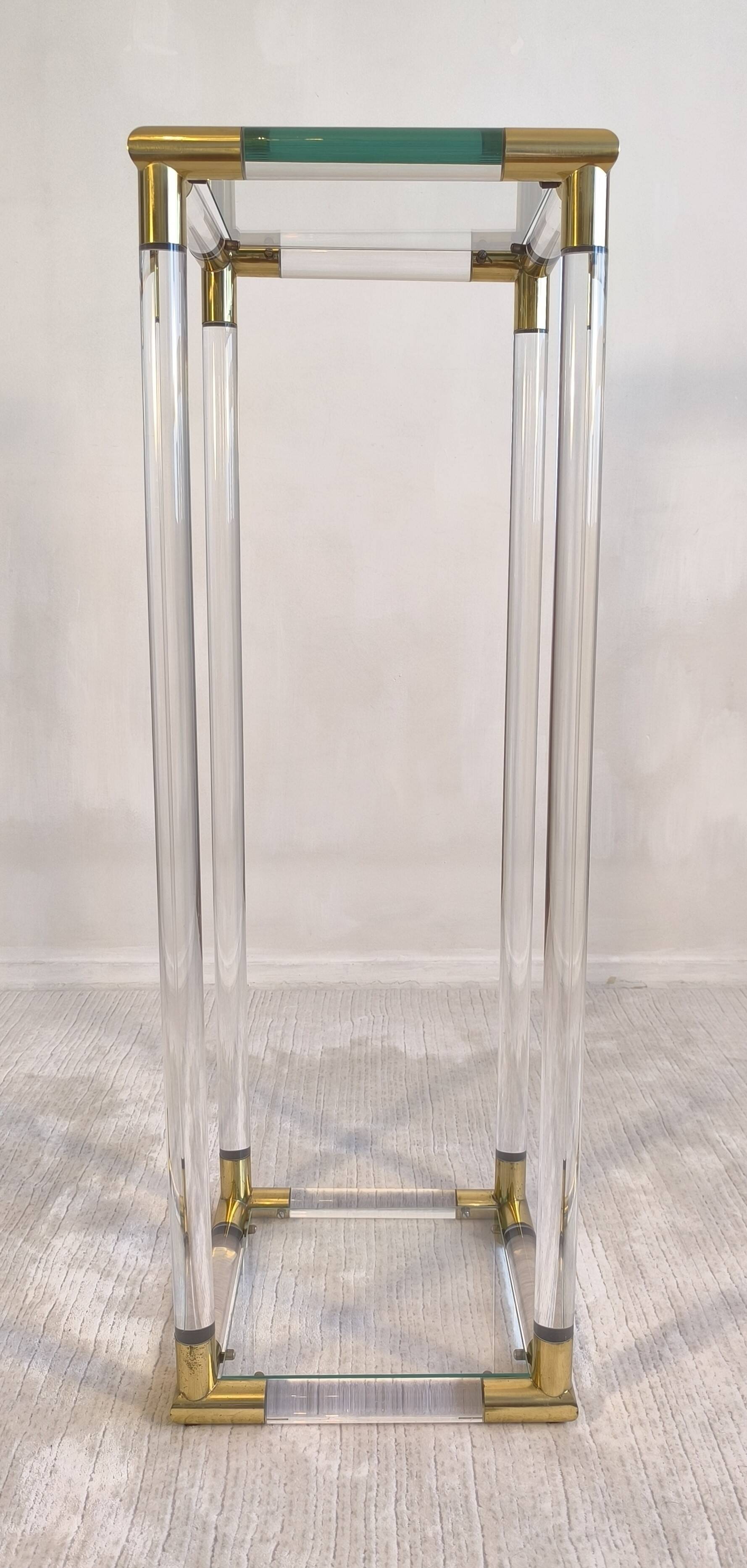 Very beautiful column pedestal by Charles Hollis Jones in Lucite & brass.