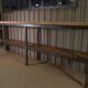 Large industrial metal console, 2 solid oak shelves