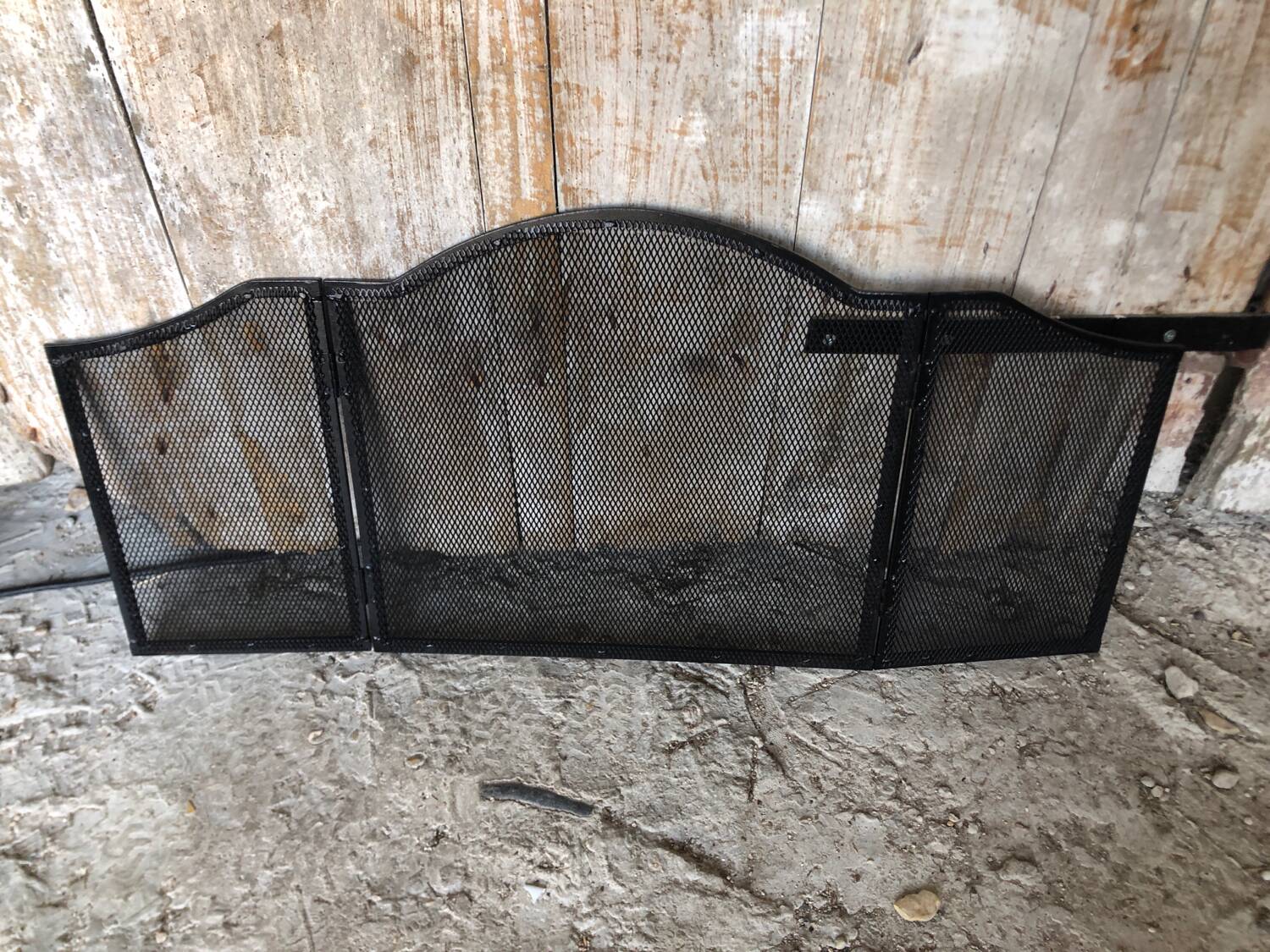 Fire Screen Grilled Fireplace 3 Shutters Black Metal Vintage