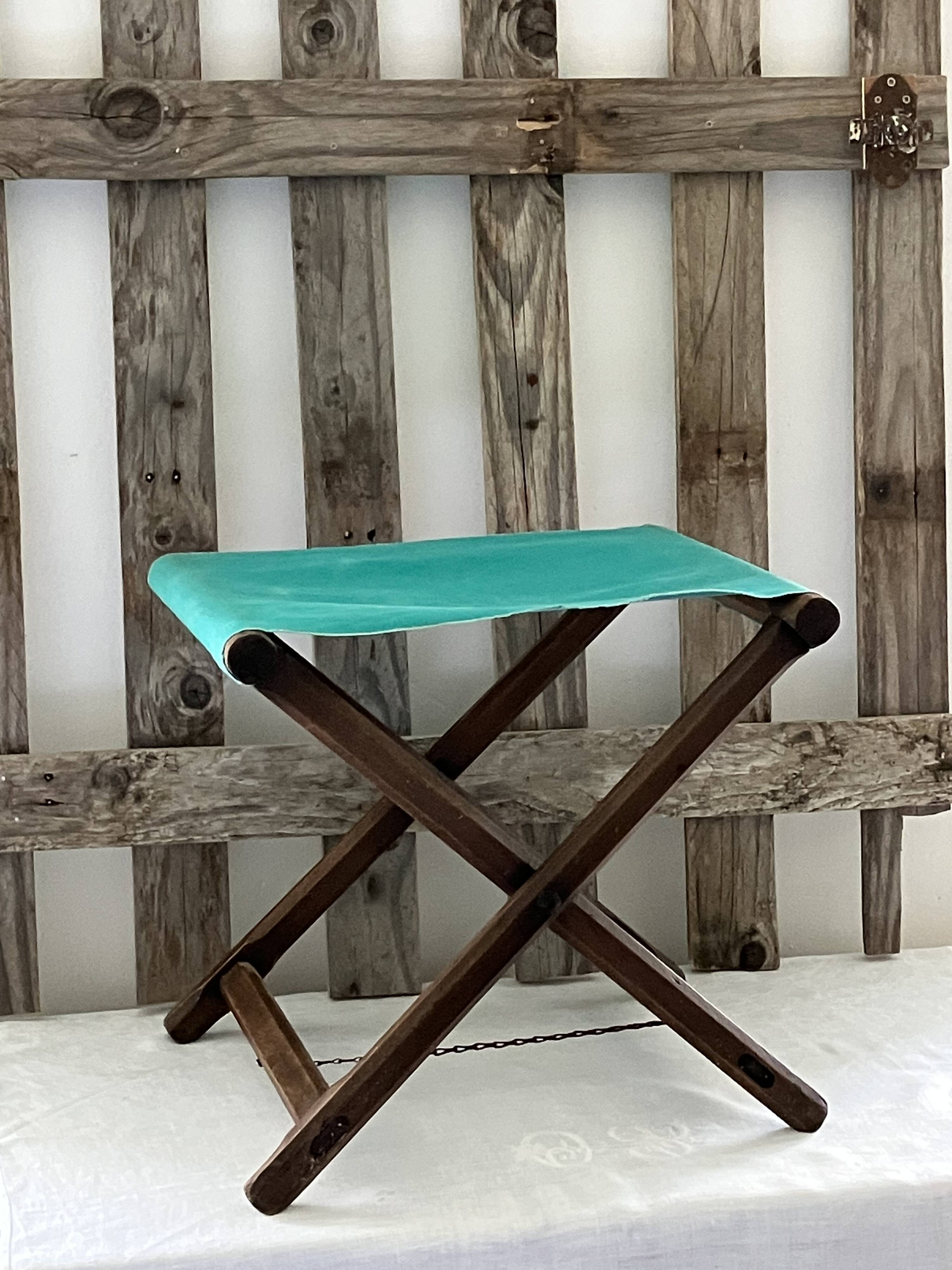 Folding stool, wood and canvas seat
