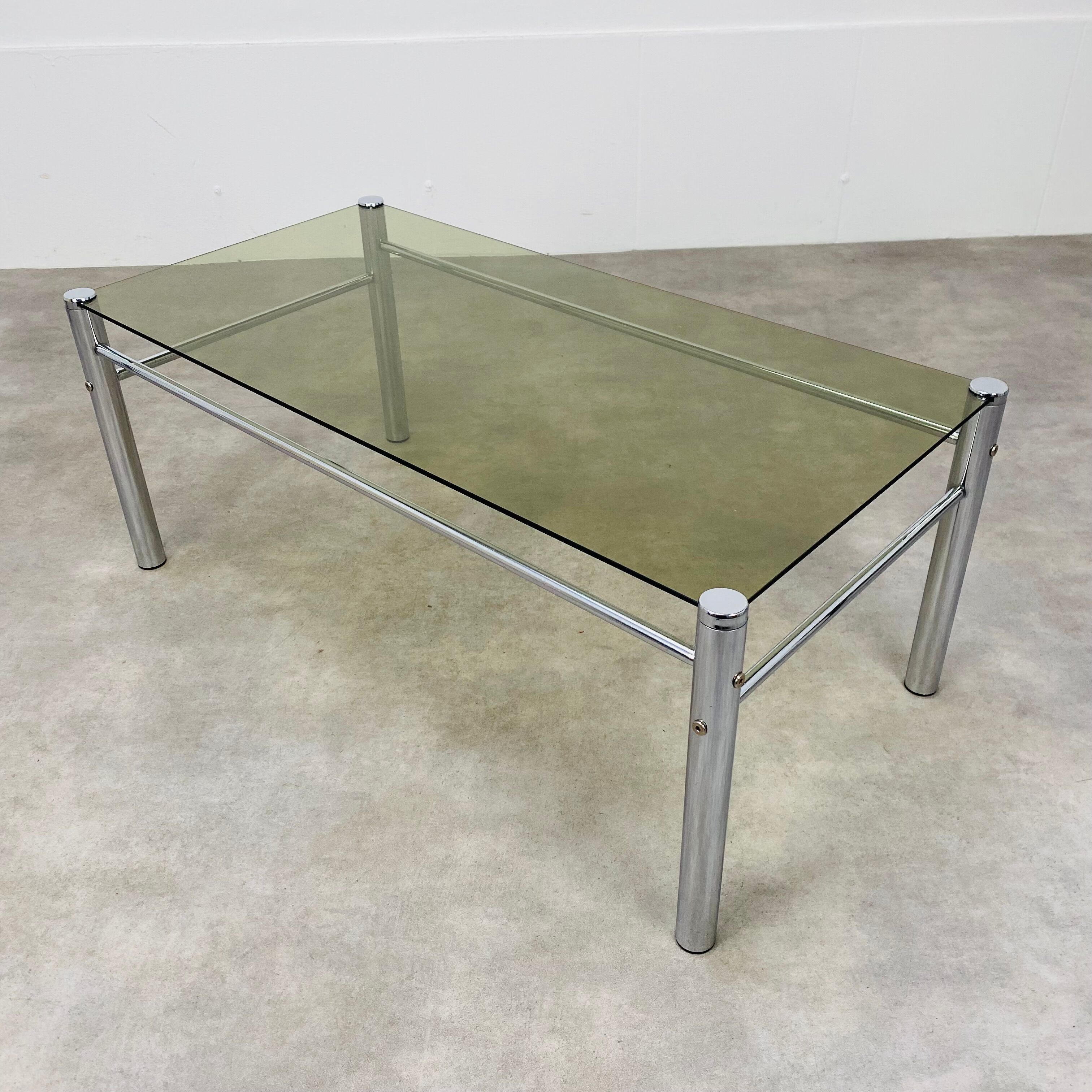 Coffee table chrome and smoked glass 70s