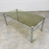 Coffee table chrome and smoked glass 70s