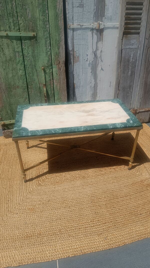 Table basse en marbre et laiton, style Maison Jansen, années 1970