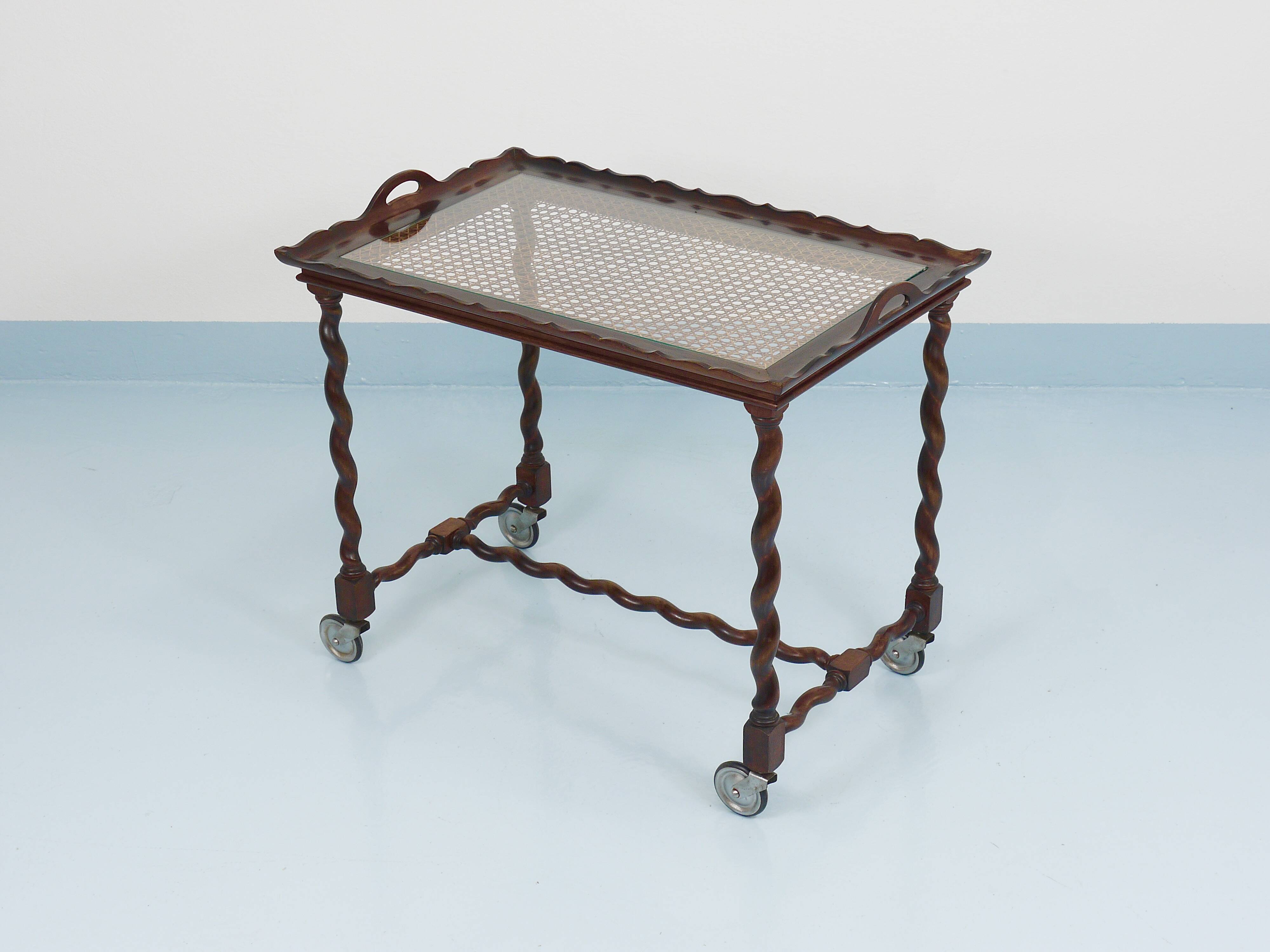 Antique Neo-Baroque Italian Barley Twist Bar Cart Serving Trolley, 1920s