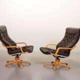 Noboru Nakamura Design Chocolate Brown Padded Leatherette Swivel Chairs 70s