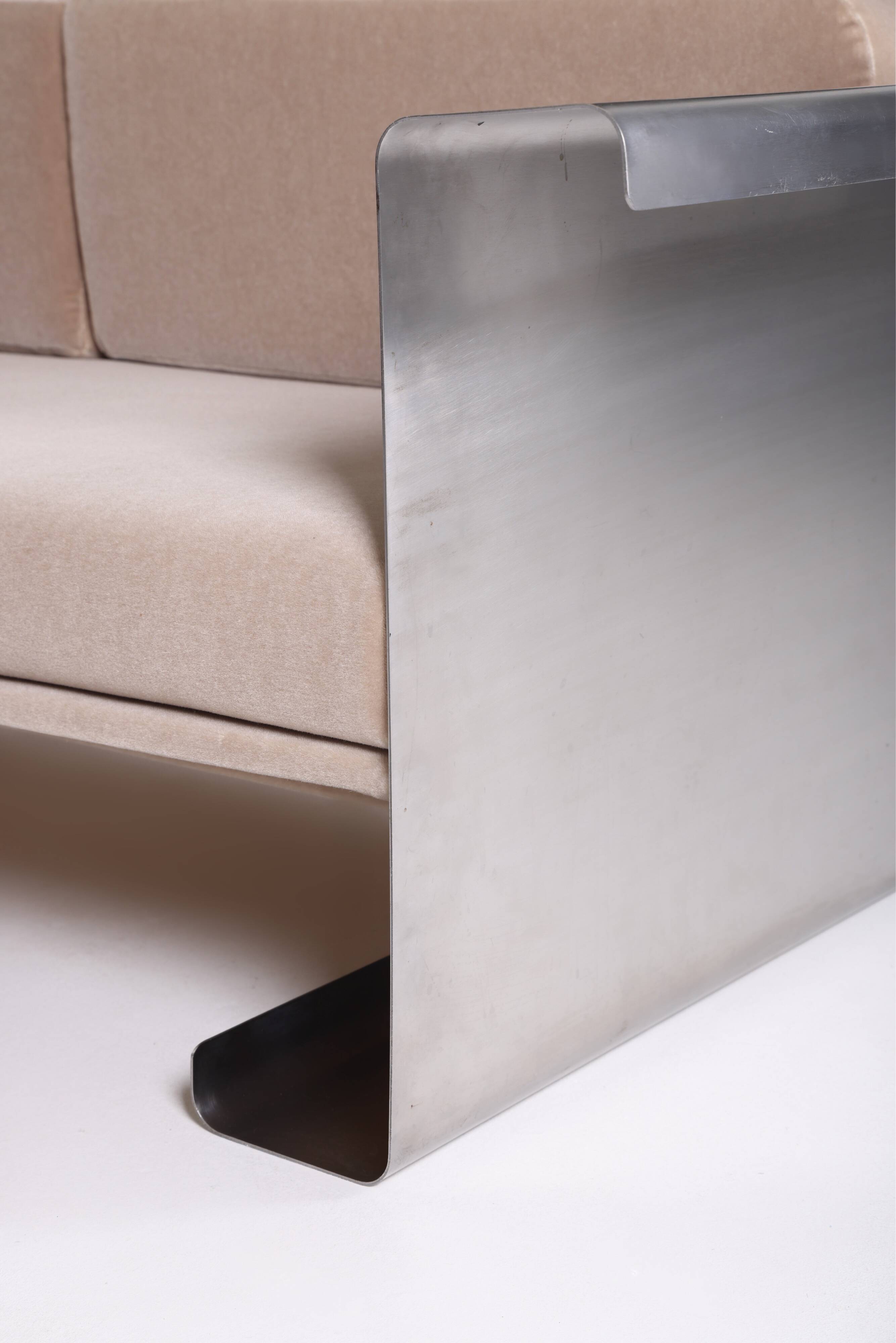 Aluminum and mohair sofa, 1970s