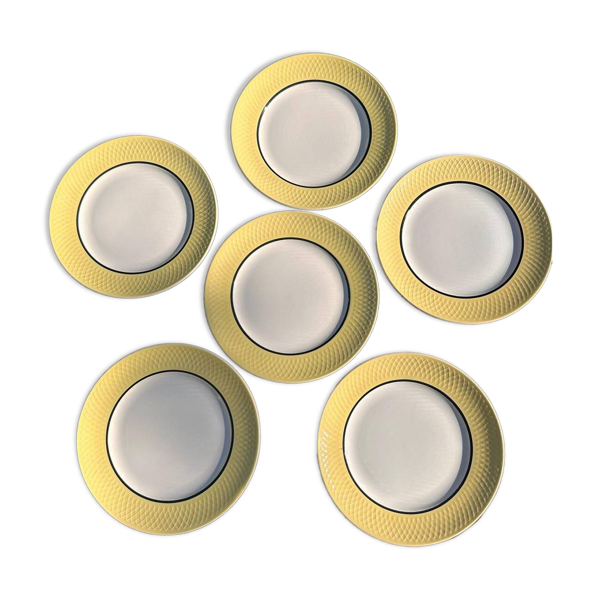 Moulin des Loups - 6 Assiettes dessert Vintage - Orchies – bord Jaune