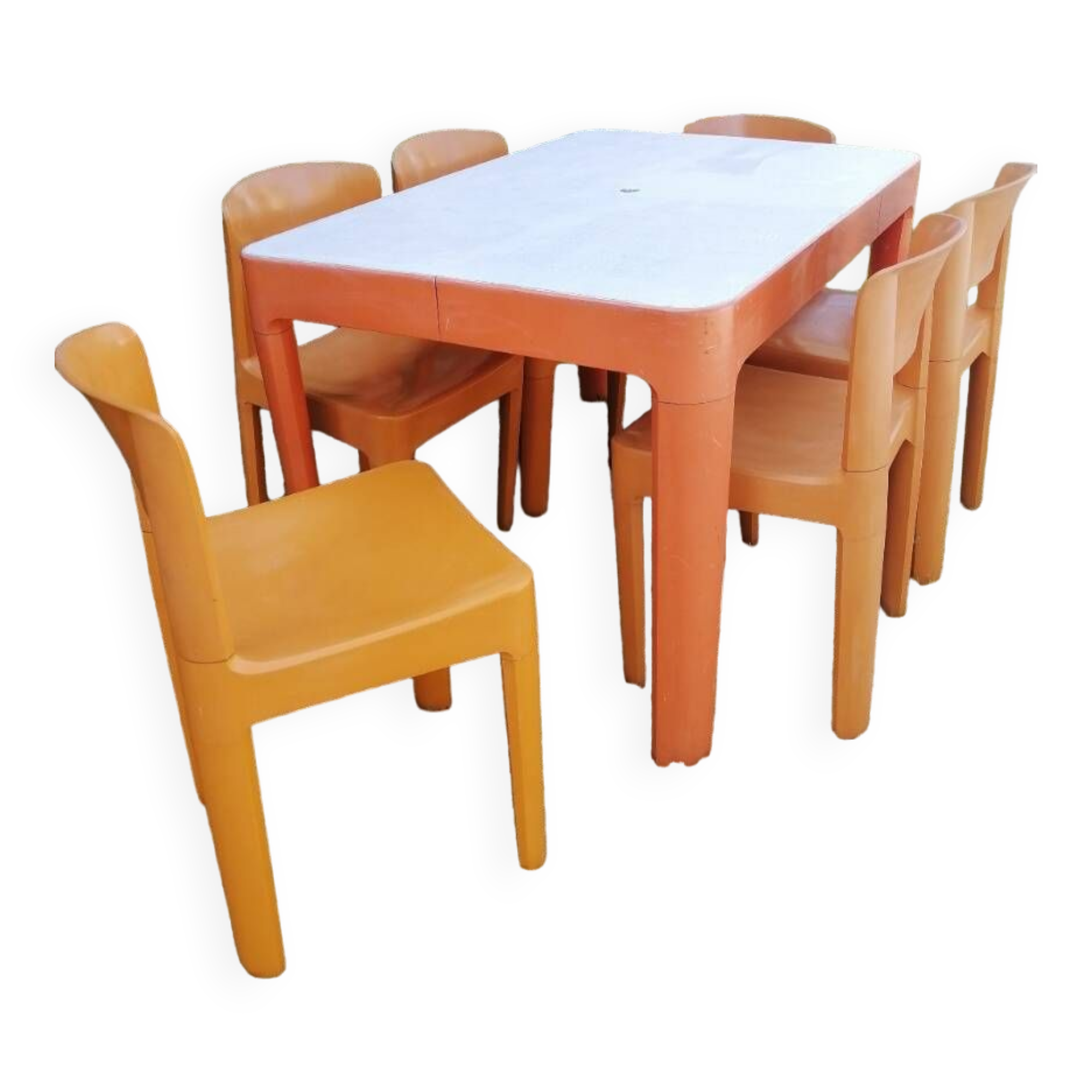 Table et 6 chaises orange Allibert années 70
