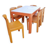 Allibert table and 6 orange chairs from the 70s
