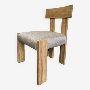 SOLID WOOD CHAIR WITH LINEN APPEARANCE SEAT