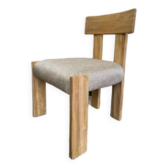 SOLID WOOD CHAIR WITH LINEN APPEARANCE SEAT