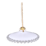 Vintage white opaline pendant light with scalloped edge – raffia and silk cable