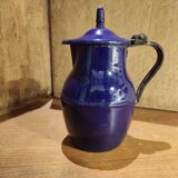 Small vintage French jug with lid, in blue enamel